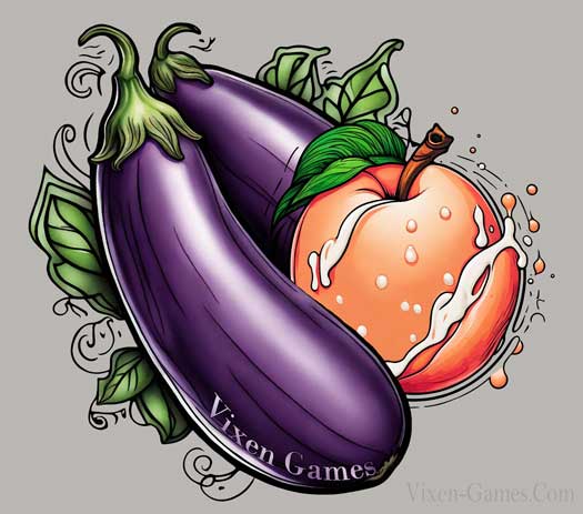 A peach with a couple of eggplants threesome innuendo shirt design 